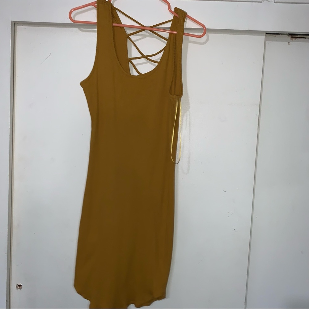 Mustard yellow ribbed knit bodycon dress